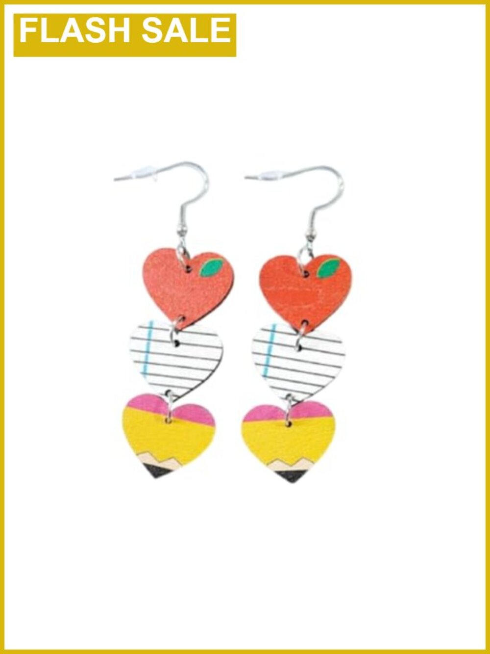 Wooden Heart Dangle Earrings Teacher Appreciation School Theme Lightweight